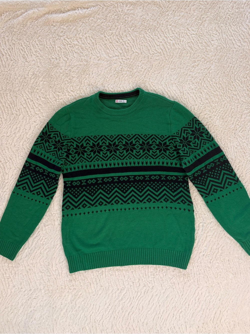 H2H Green Fair Isle Crewneck Sweater - Men's Knit Pullover